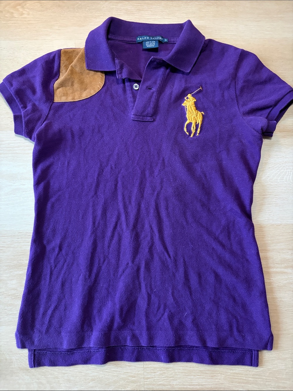 Ralph Lauren Purple Big Pony Polo Suede Shoulder Patch S
